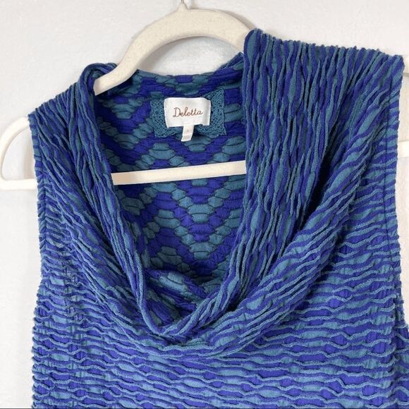 ANTHROPOLOGIE DELETTA Blue/Green Knit Sleeveless Blouse Size Medium - Picture 5 of 11
